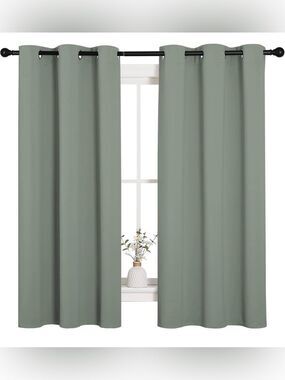 NICETOWN Blackout Curtains 37x63 Sage Green Grommet Panel New